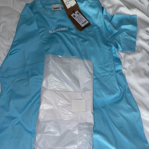 Burberry Light Blue Tee with White Logo - Picture 4 of 8